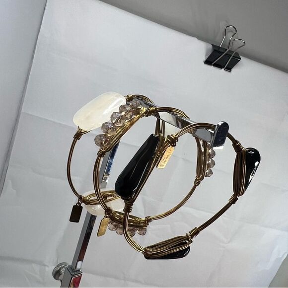 3 brass, polished stone and crystal bracelets by Three 16 - Picture 3 of 8